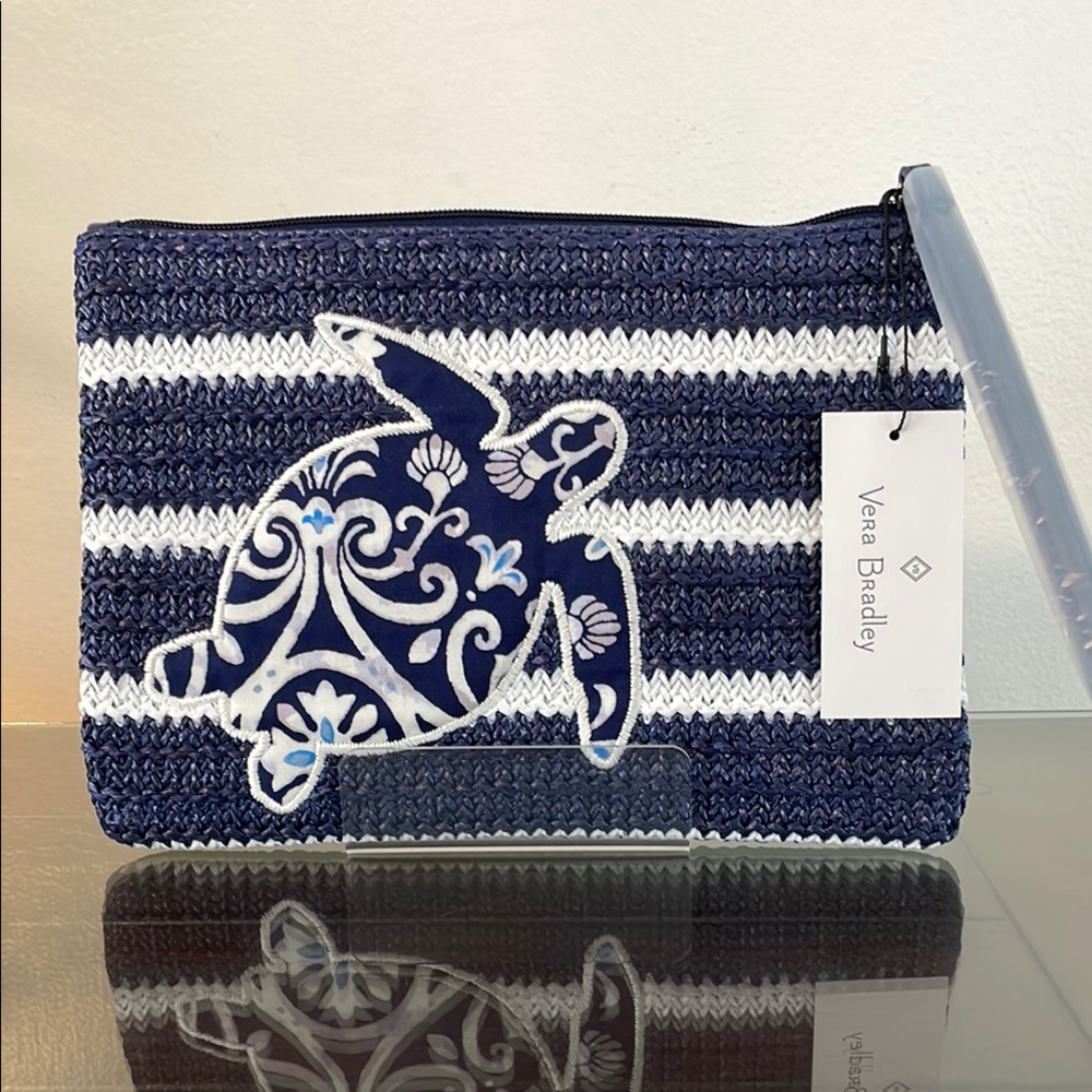 Vera Bradley Navy and White Turtle Straw Wristlet